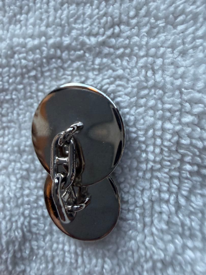 【美品】HERMES セリエ チェーン カフリンクス カフス ネイビーブルー