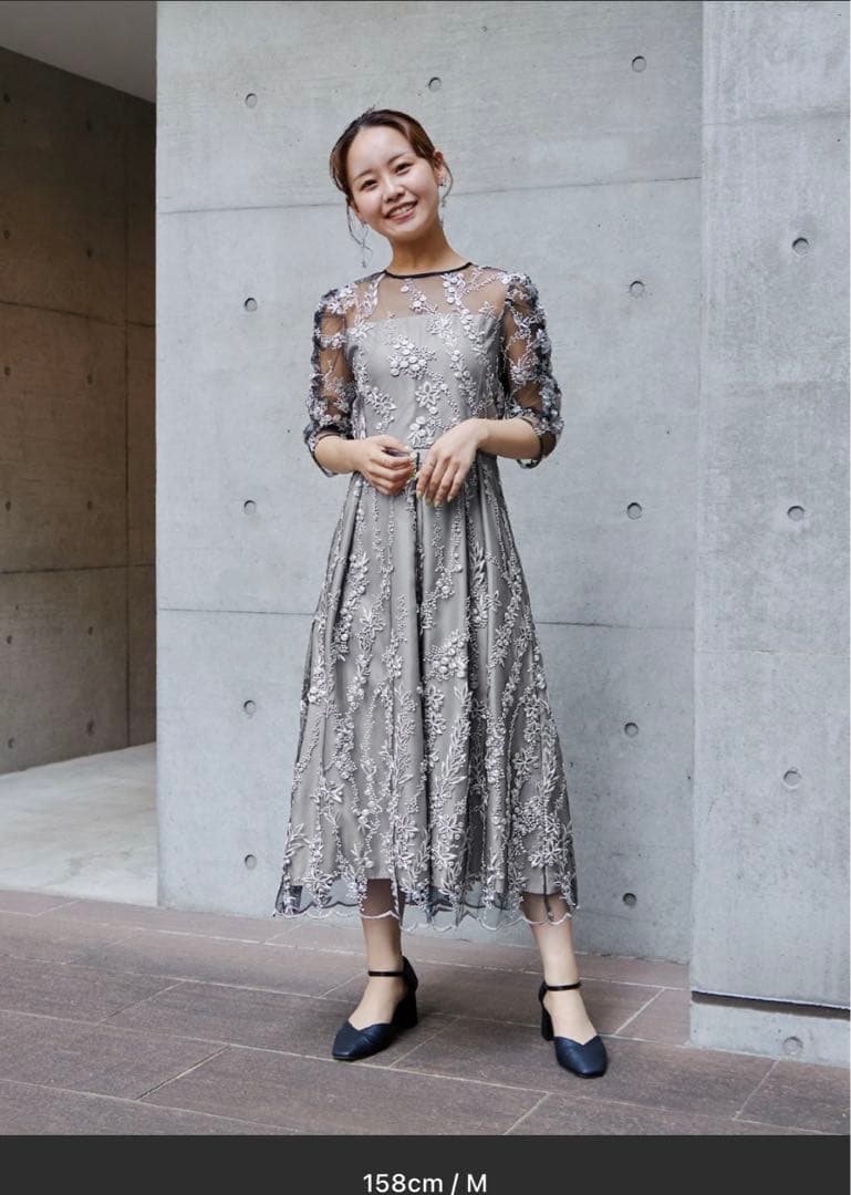 niana ニアナ 刺繍レース バックリボン パーティードレス ブラックM結婚式