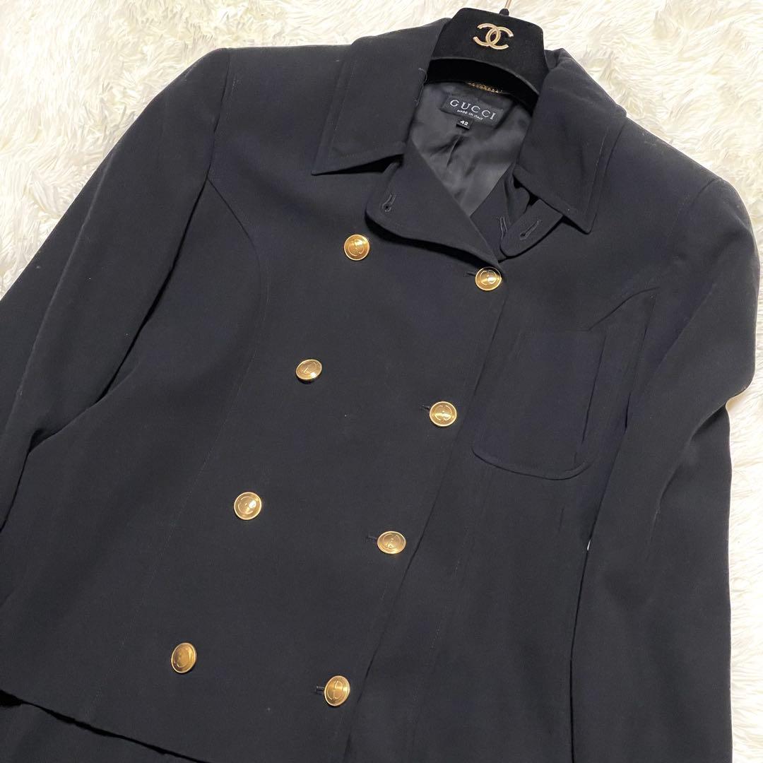 美品 GUCCI ダブル 金ボタン スカート セットアップ レディース42 黒