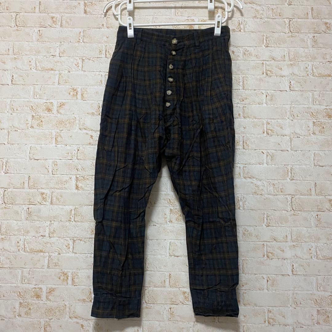MADARANINGEN 京 ボタンフライ タータンチェック サルエルパンツ