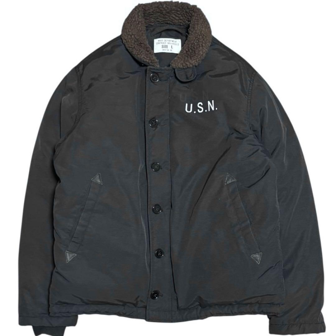 HOUSTON ダウン N-1 デッキジャケット 60/40クロス L ブラック