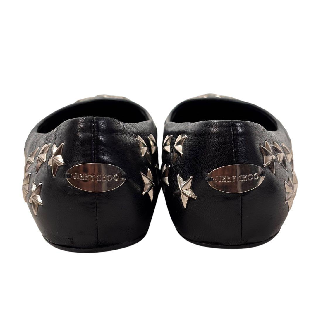 美品 ジミーチュウ 36 23 フラットパンプス スター スタッズ ブラック 黒