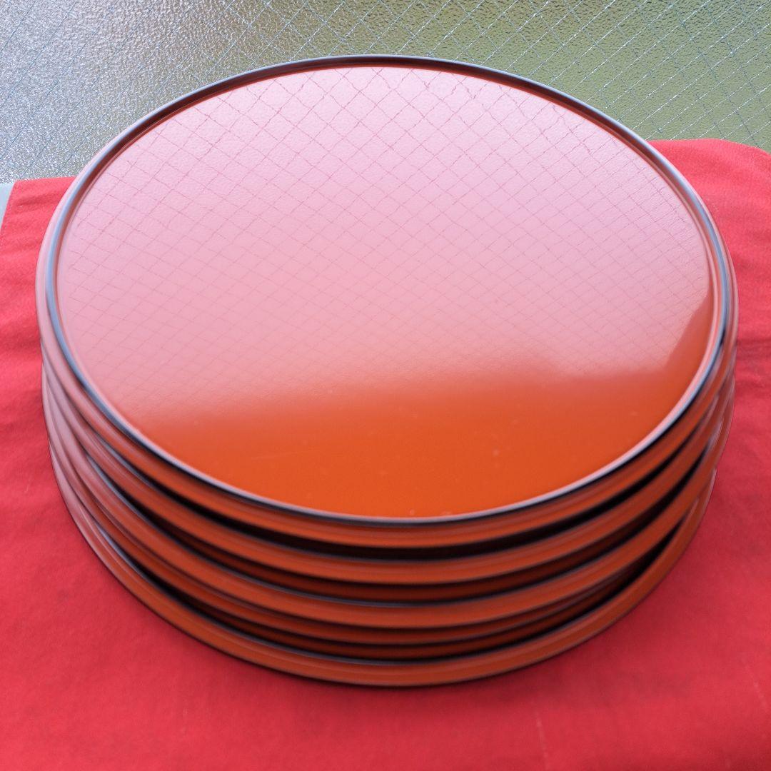 【輪島塗　尺サイズ　瑞祥盆×5客　童唄蒔絵】布着本堅地　作家物　未使用/長期保管