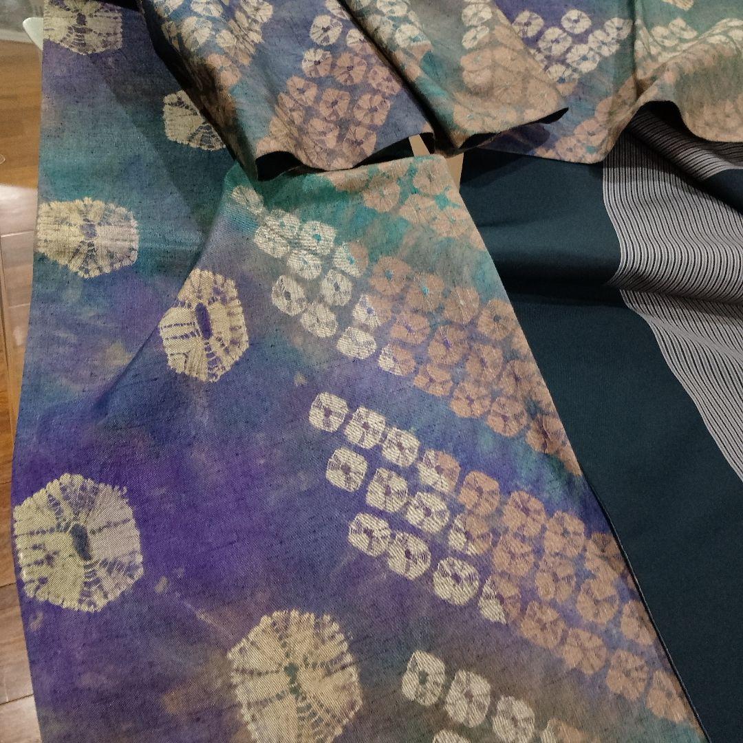 およう！！❣️未使用❣️紬袋帯 　全通柄紫と青の絞り染♡リバーシブル