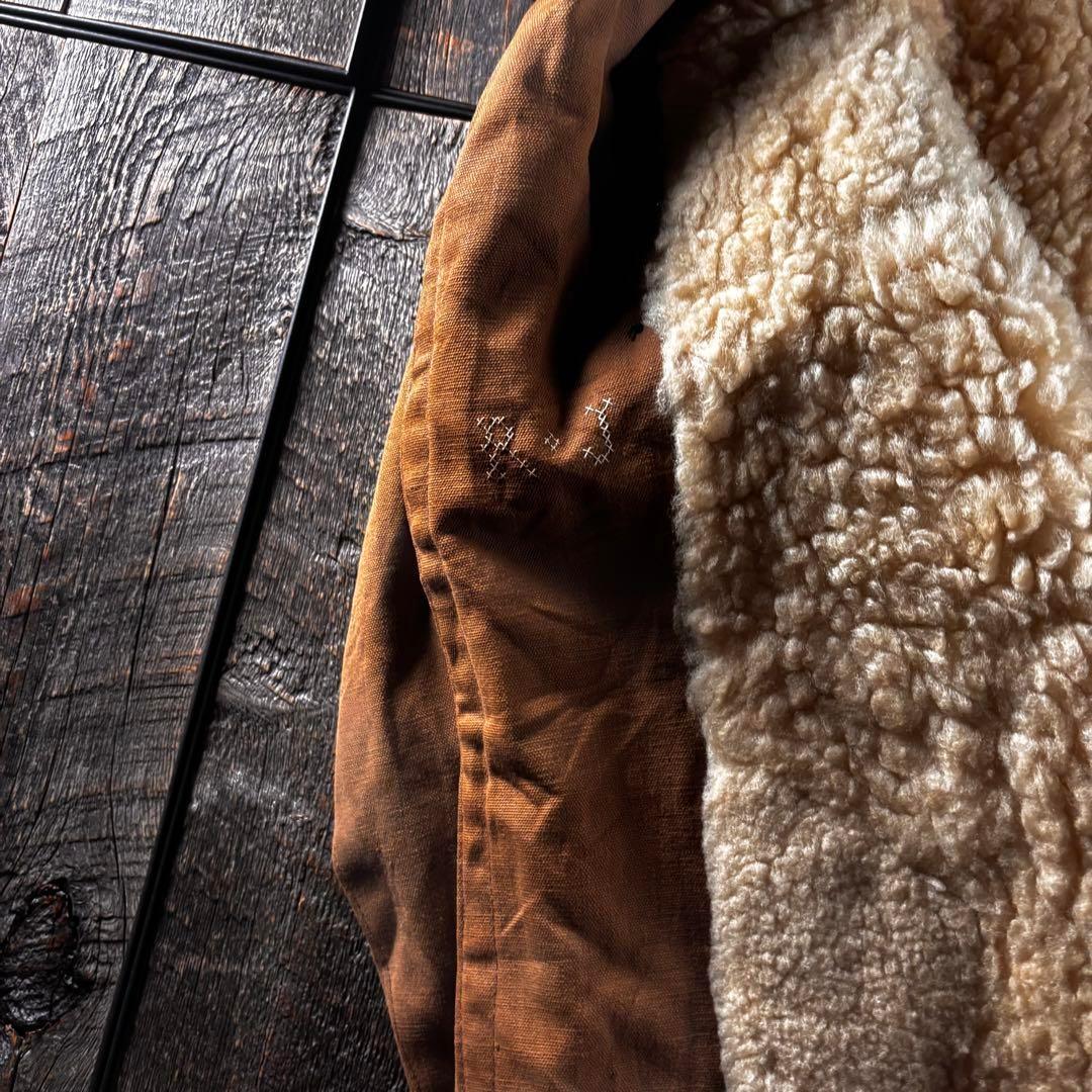 古着　５０s ボアコート　ダック生地　ムートンコート　くるみボタンL ブラウン.