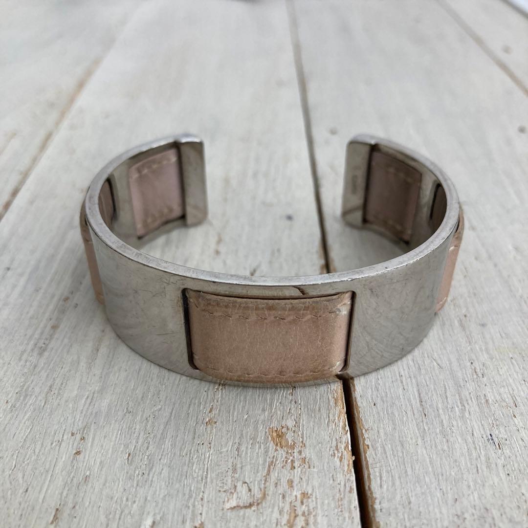 HERMES エルメス バングル ピンクレザー×シルバー