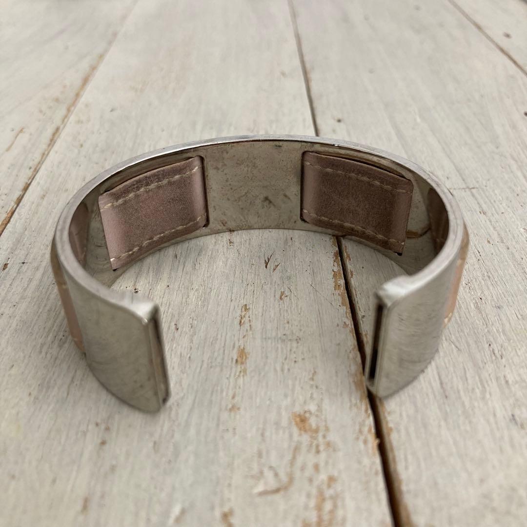 HERMES エルメス バングル ピンクレザー×シルバー