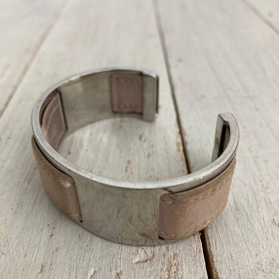 HERMES エルメス バングル ピンクレザー×シルバー