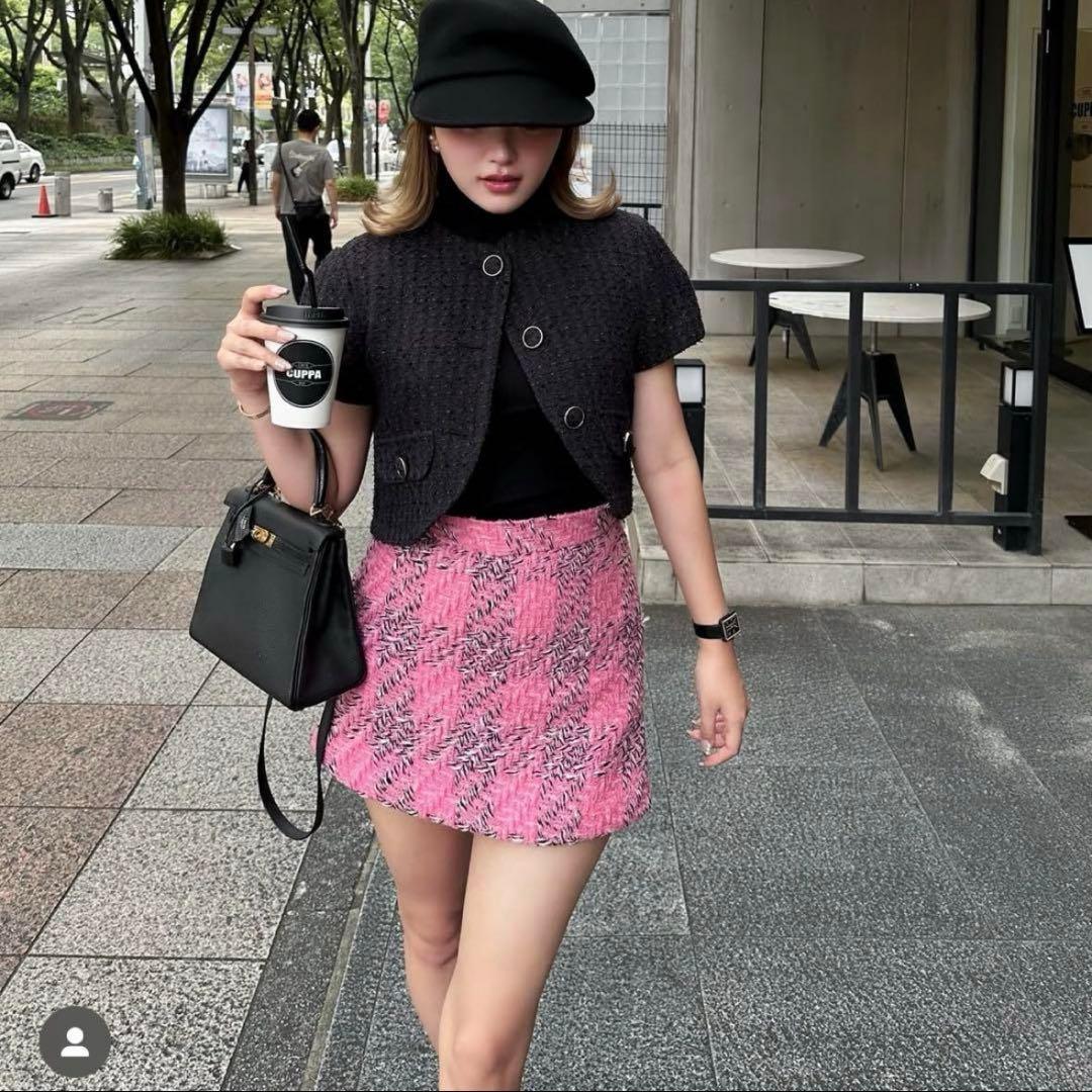 スカート sheller big check tweed culottes