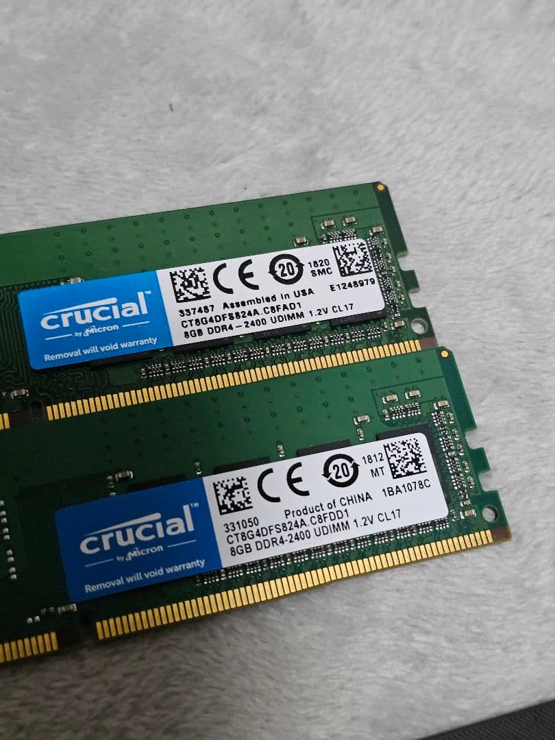 crucial 8GB ×2 計 16GB DDR4 2400 MHz メモリ