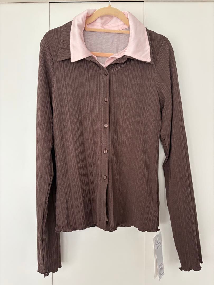 新品タグ付き レイヤードポロカットソー BRW ブラウン ピンク