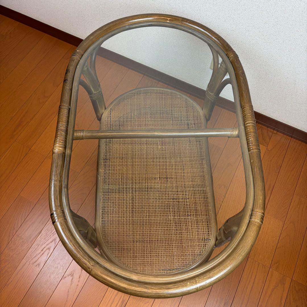 送料無料 ラタン製ガラス天板サイドテーブル アンティーク ヴィンテージ 天然木