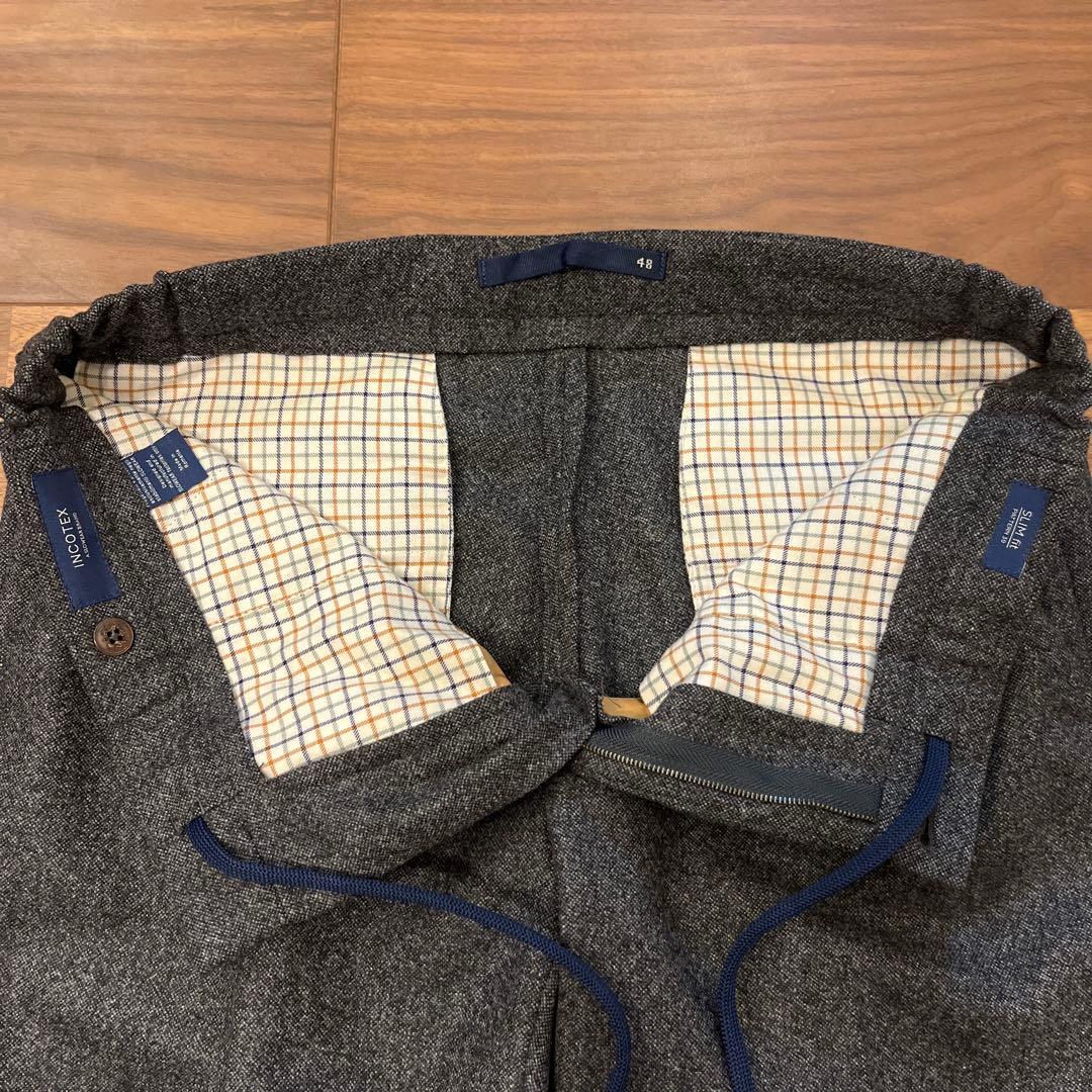 【未使用】INCOTEX インコテックス ウール グレー スラックス 48