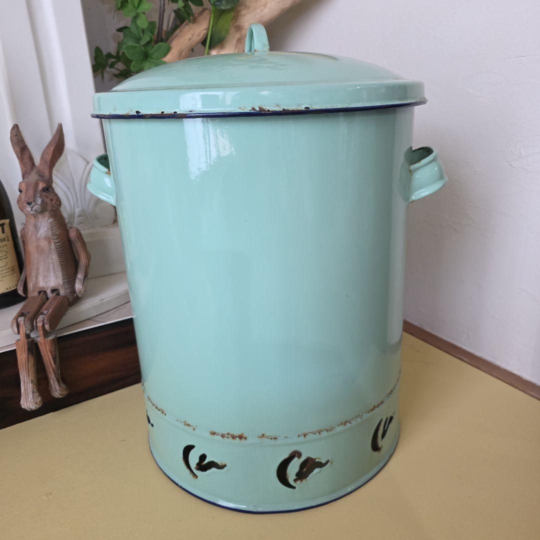 英国アンティーク　ホーロー　ウオータージャグ　タンク　ミントグリーン 蛇口付き