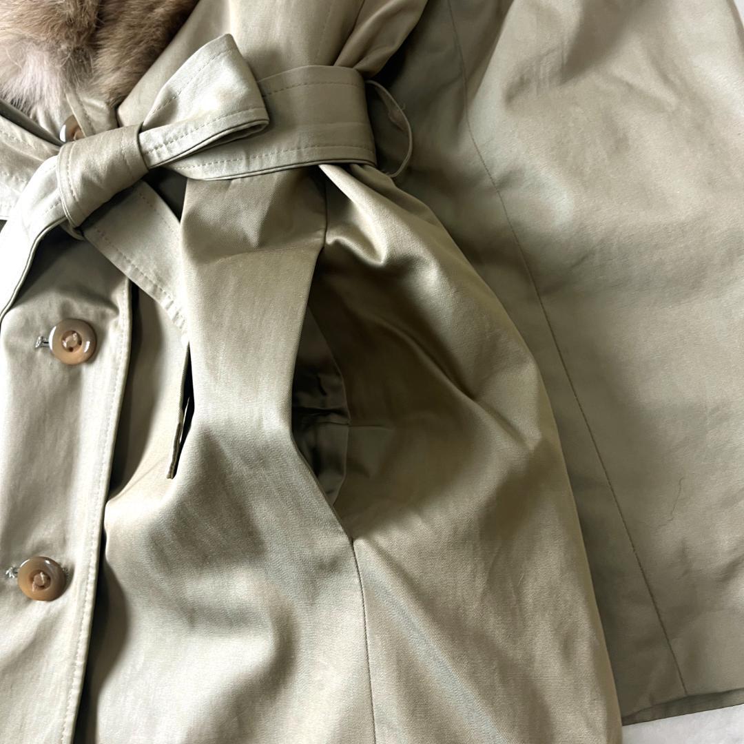 毛皮 ロングコート XL相当 ファーライナー ロングトレンチ ベルト付き