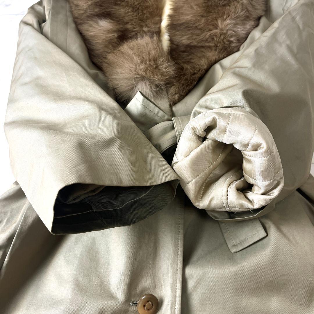 毛皮 ロングコート XL相当 ファーライナー ロングトレンチ ベルト付き