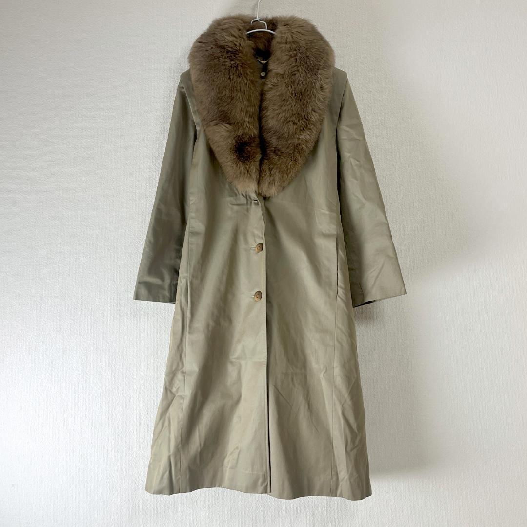 毛皮 ロングコート XL相当 ファーライナー ロングトレンチ ベルト付き