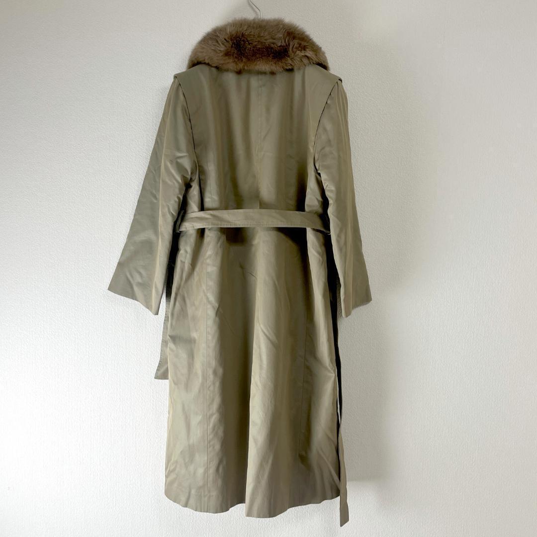 毛皮 ロングコート XL相当 ファーライナー ロングトレンチ ベルト付き