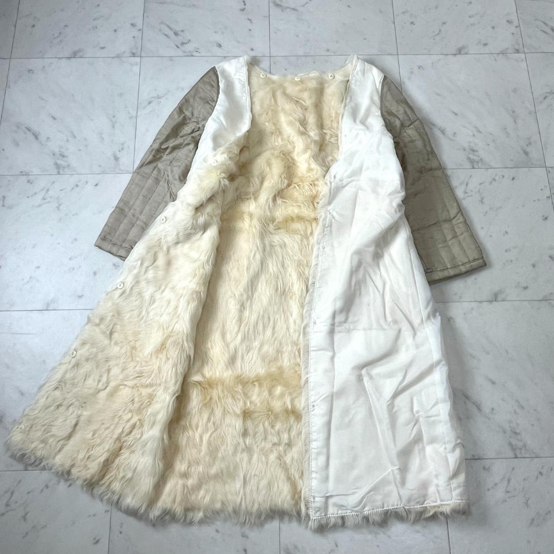 毛皮 ロングコート XL相当 ファーライナー ロングトレンチ ベルト付き
