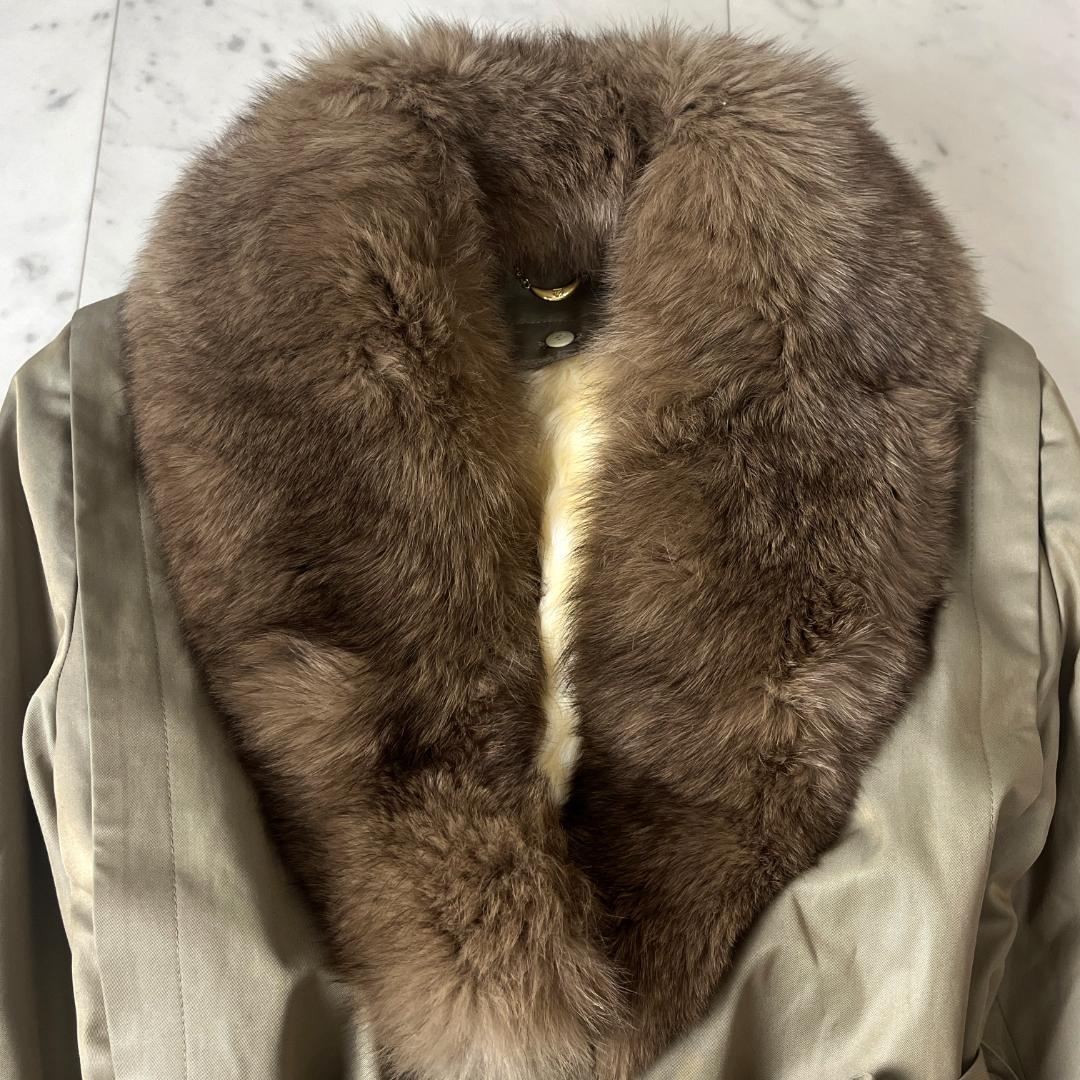 毛皮 ロングコート XL相当 ファーライナー ロングトレンチ ベルト付き