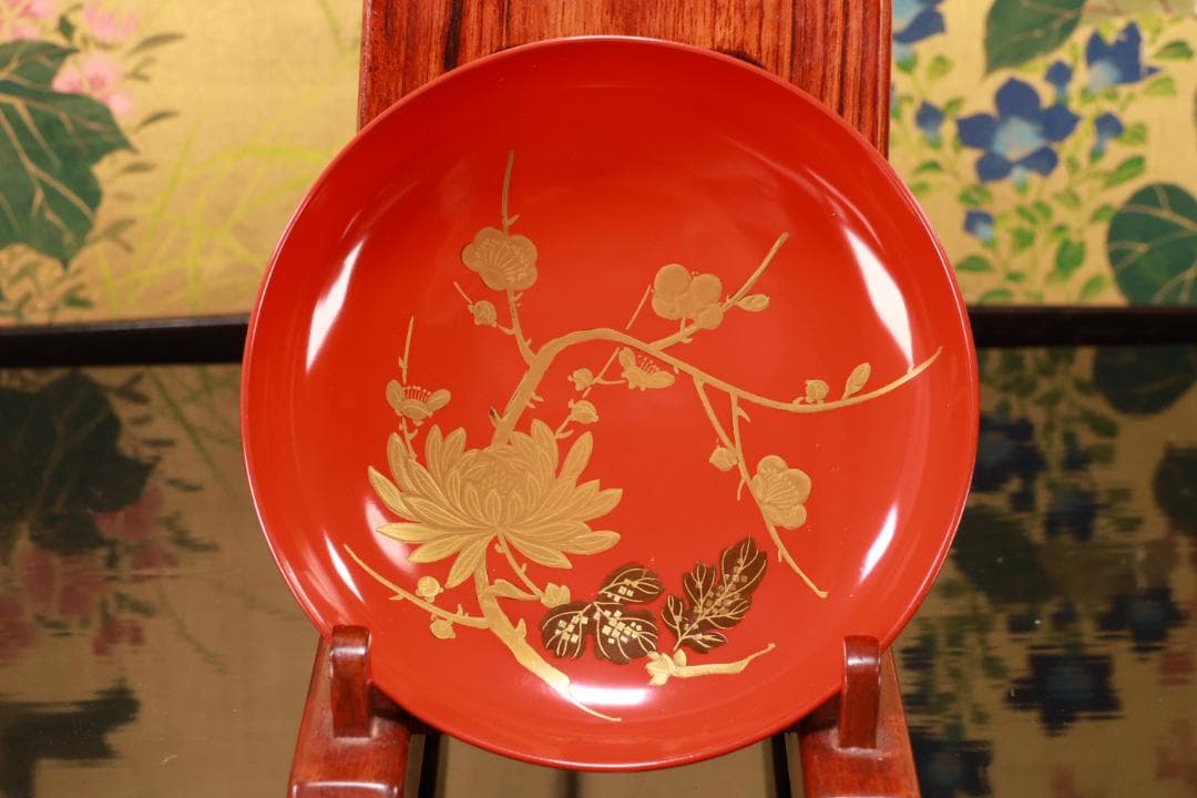 BJ120　時代輪島塗　四君子図蒔絵　吸物椀　五客　木製　茶道具 懐石 会席