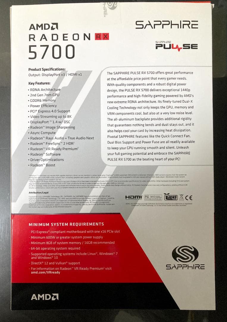 グラフィックボード・グラボ・ビデオカード Sapphire AMD Radeon RX 5700 8GB