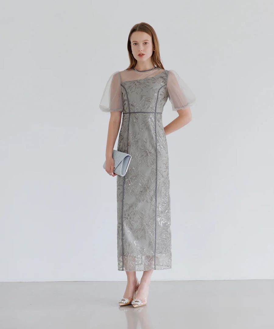 【極美品】Leja アシンメトリーシアーフラワーワンピースドレス