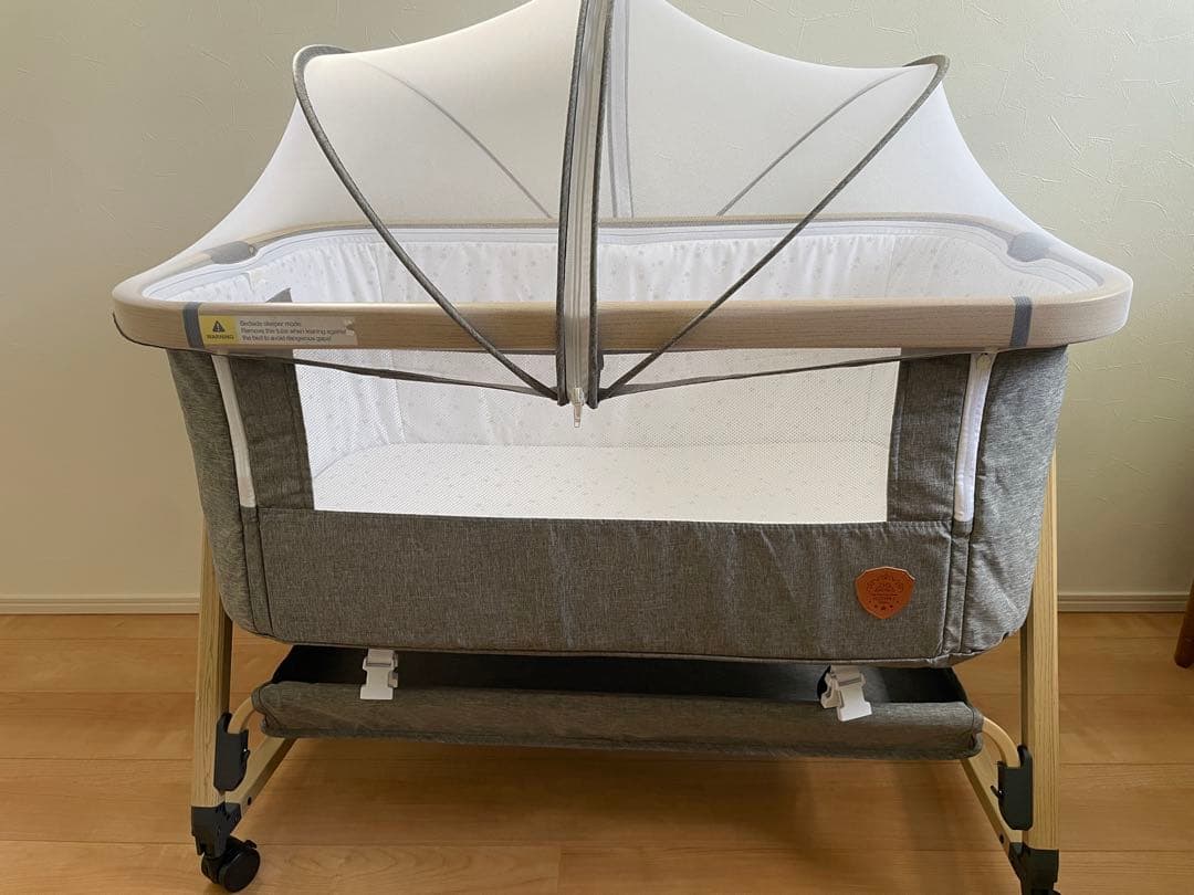 HZDMJ ベビーベッド グレー メッシュカバー付き