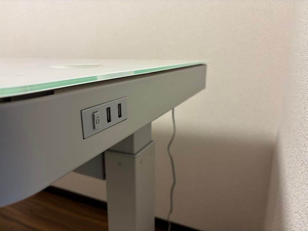 昇降デスク　電動　ガラス天板　引き出し　USB充電　ワイヤレス充電　幅120cm