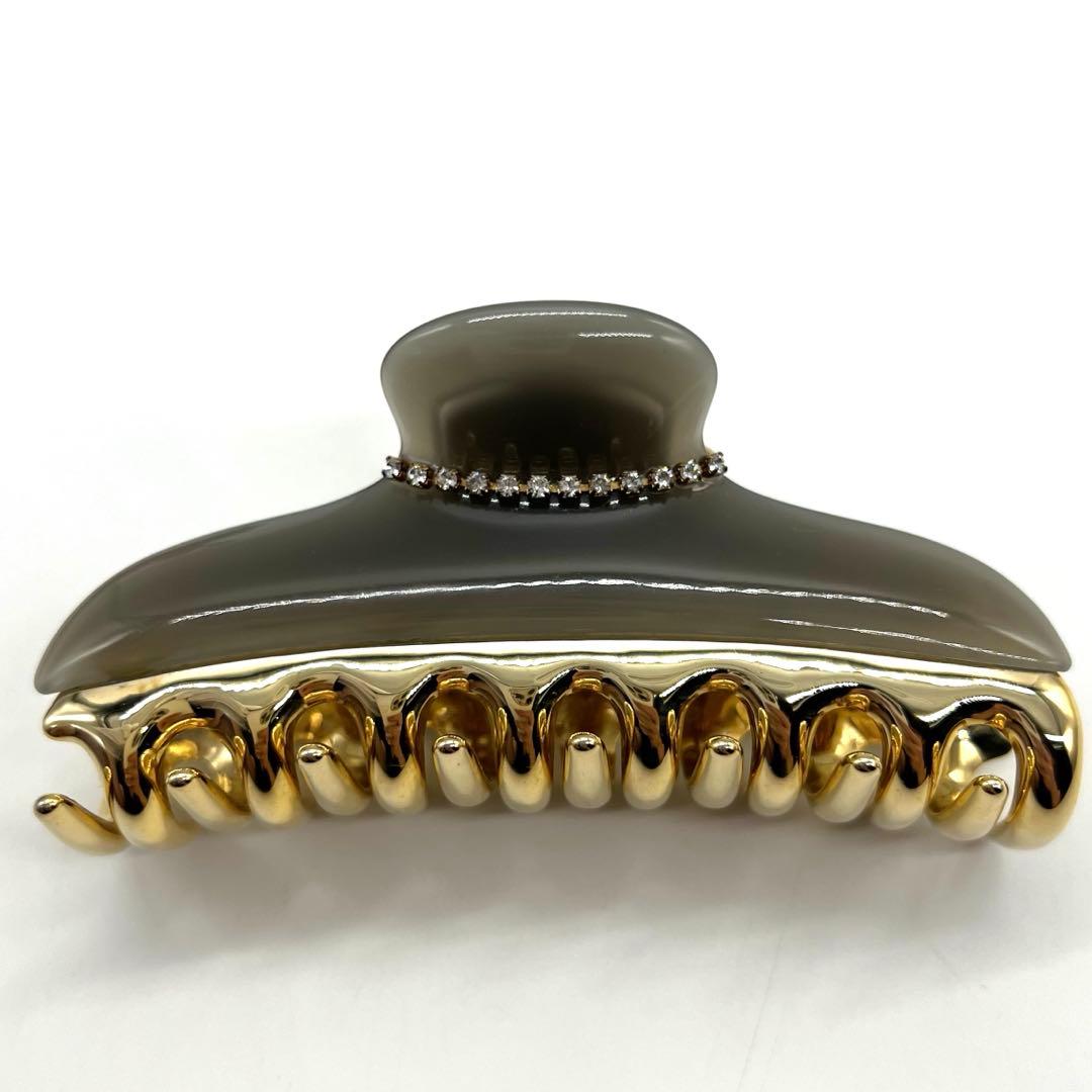 美品　acca アッカ ヘアクリップ　Lサイズ　ラインストーン　グレー　ゴールド