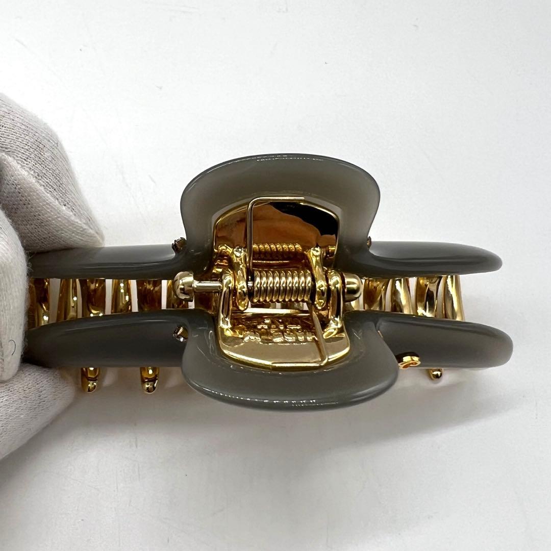 美品　acca アッカ ヘアクリップ　Lサイズ　ラインストーン　グレー　ゴールド