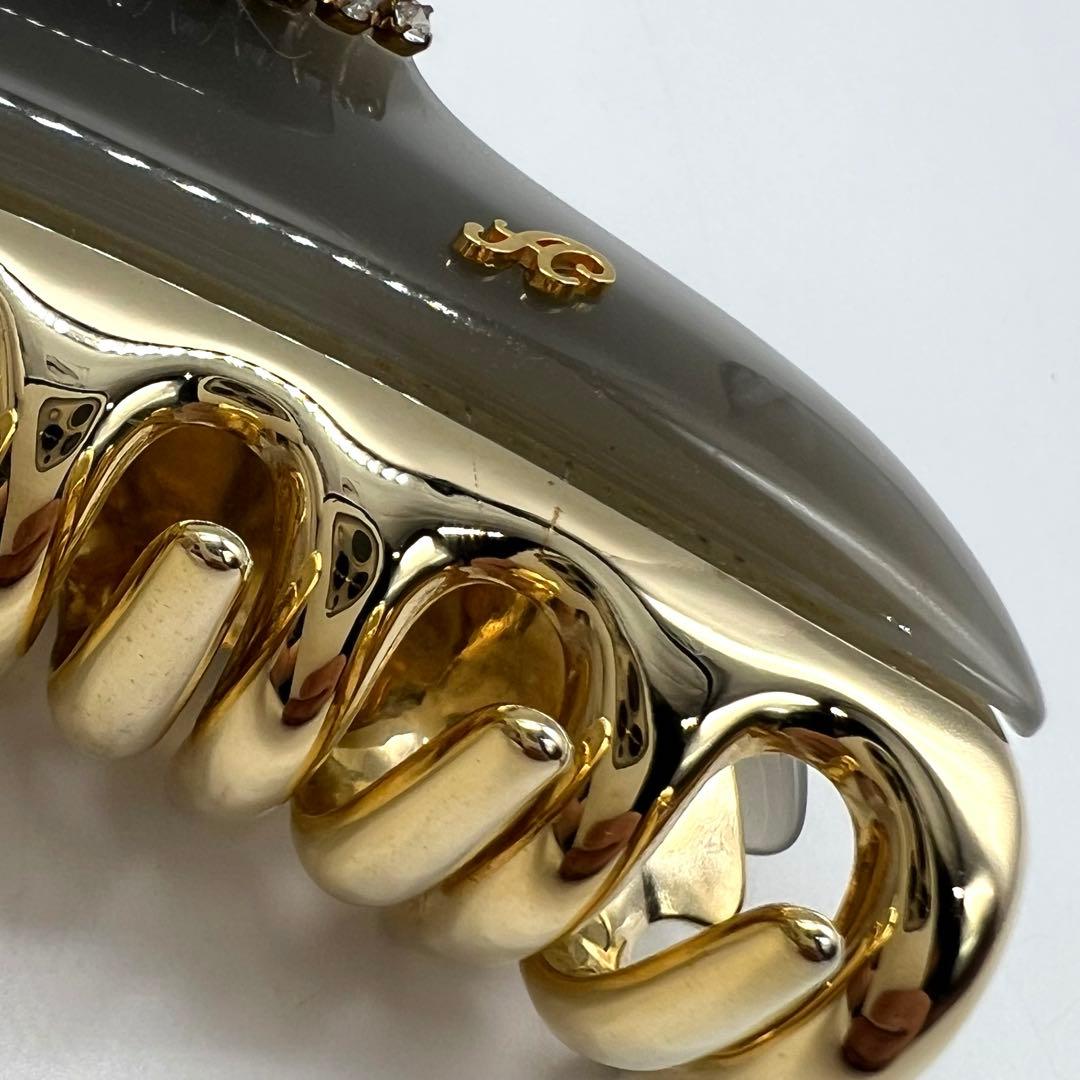 美品　acca アッカ ヘアクリップ　Lサイズ　ラインストーン　グレー　ゴールド