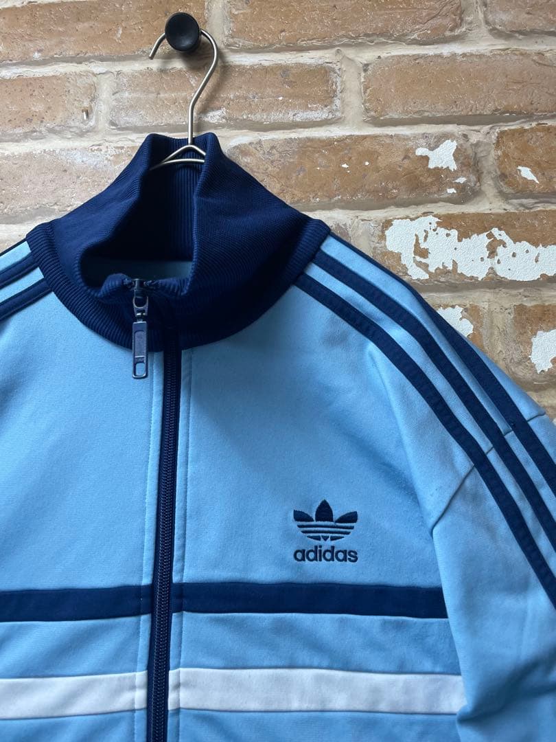 80s adidas アディダス　トラックジャケット　ワンポイント　刺繍　水色