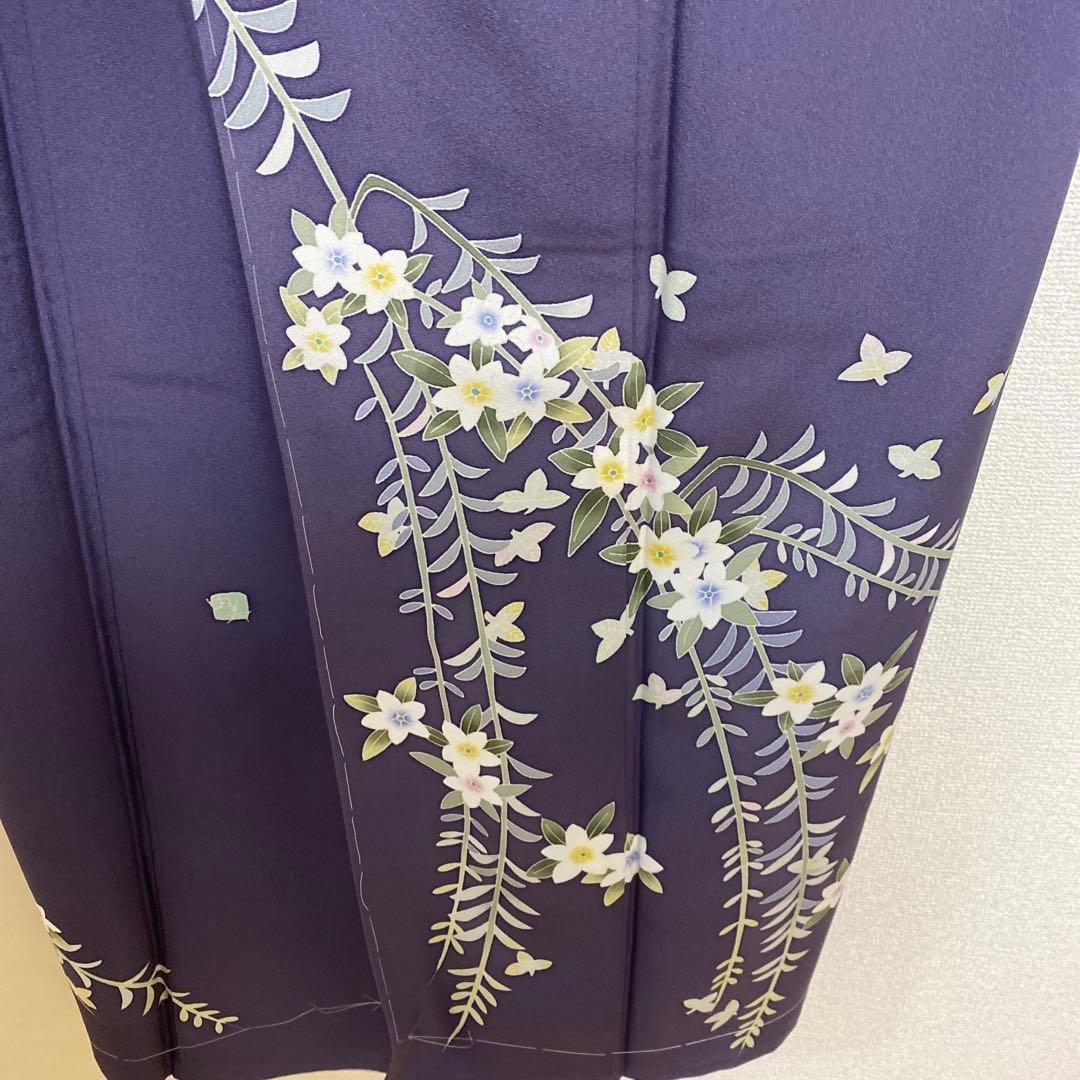 訪問着 花柄 加賀友禅　紫　落款　証紙　しつけ糸付き未使用美品　蝶々　袷　正絹