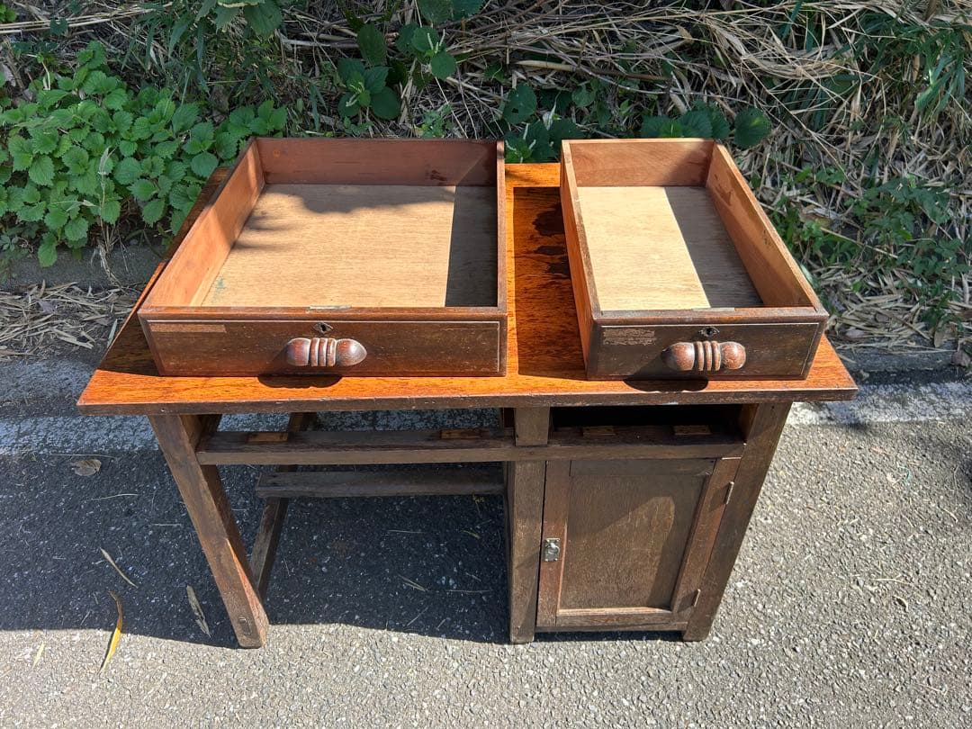 レトロ　アンティーク　木製引き出し付きテーブル