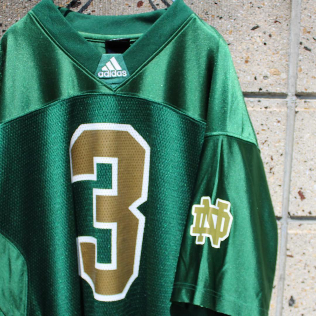 adidas × ノートルダム大学 アメフト 緑×金 大きめ 古着 ゲームシャツ