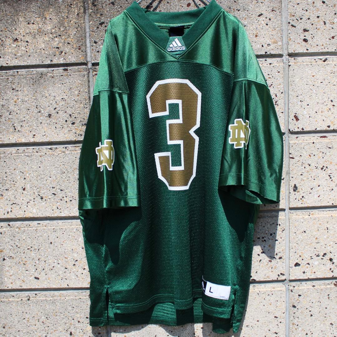adidas × ノートルダム大学 アメフト 緑×金 大きめ 古着 ゲームシャツ