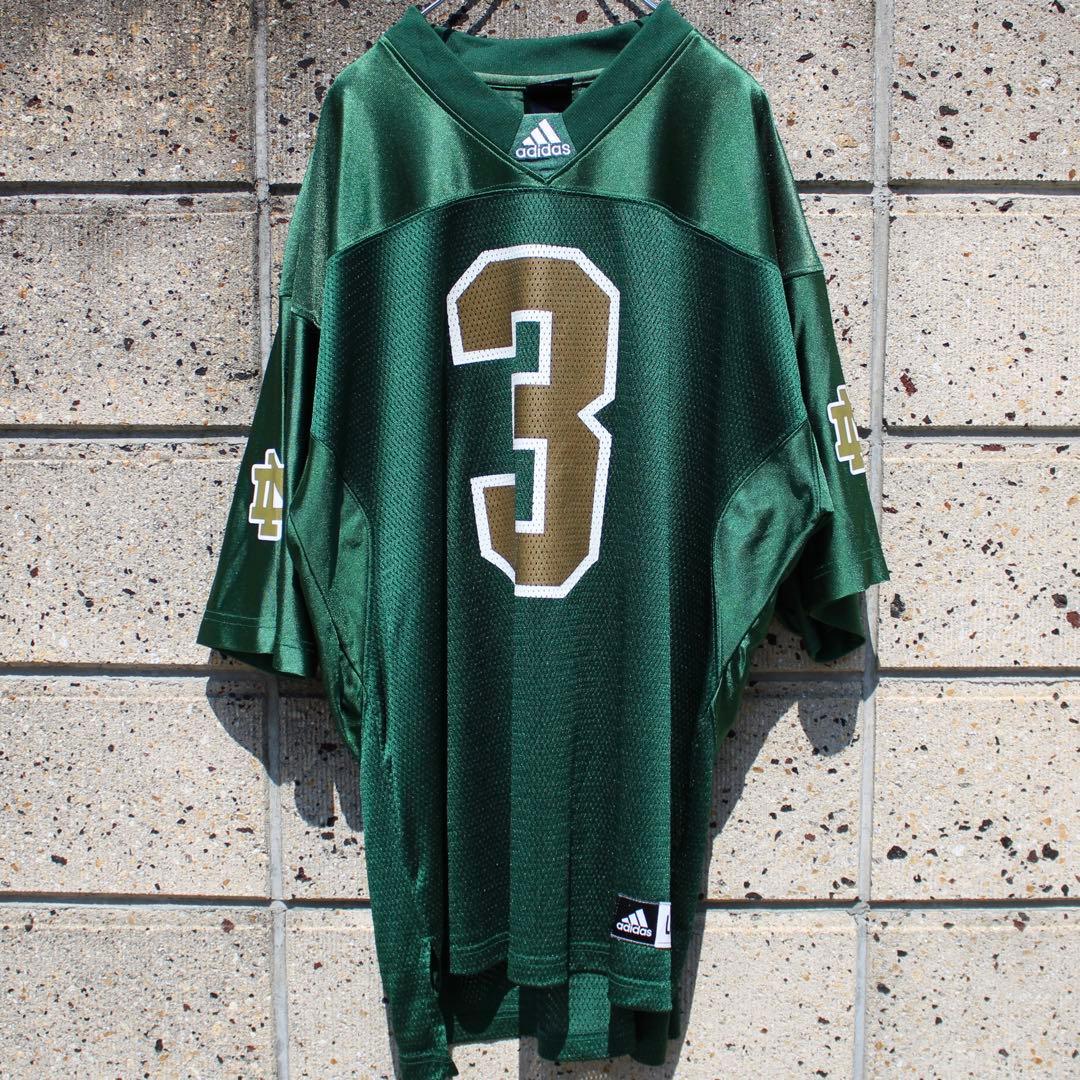 adidas × ノートルダム大学 アメフト 緑×金 大きめ 古着 ゲームシャツ