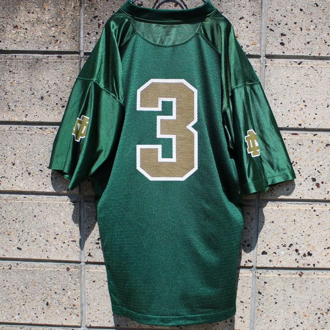 adidas × ノートルダム大学 アメフト 緑×金 大きめ 古着 ゲームシャツ