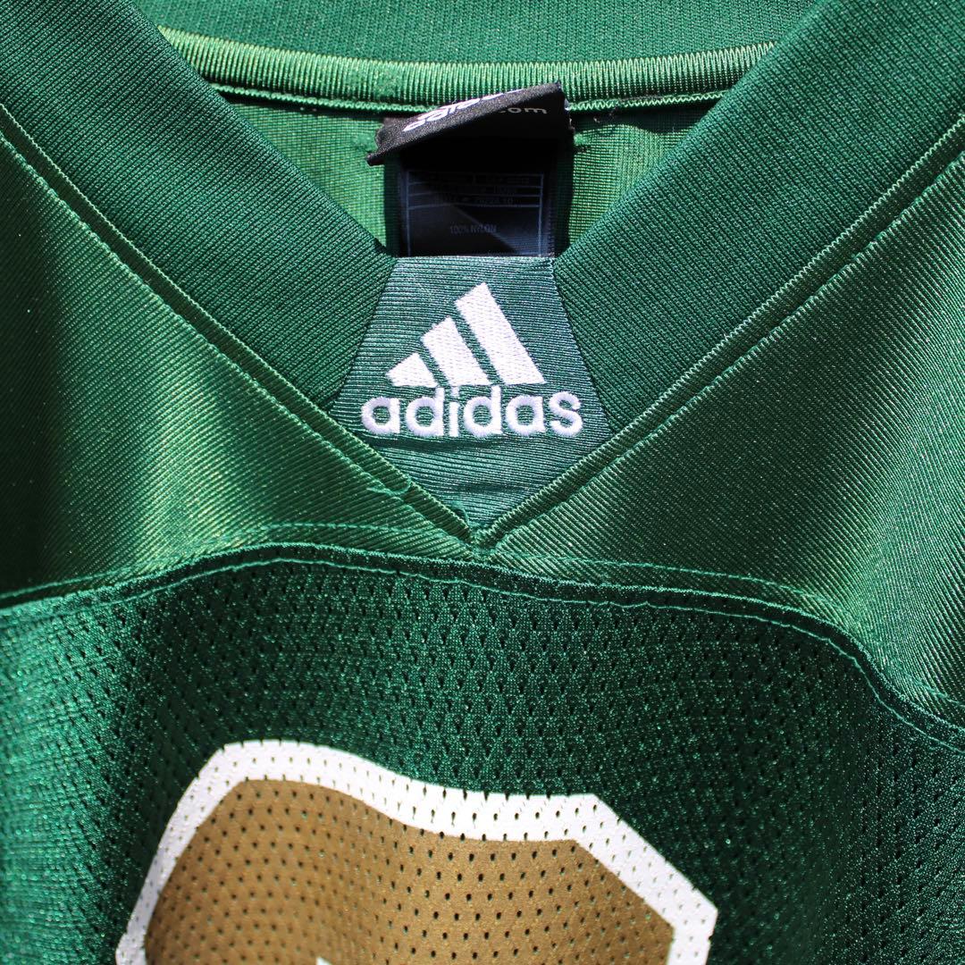 adidas × ノートルダム大学 アメフト 緑×金 大きめ 古着 ゲームシャツ