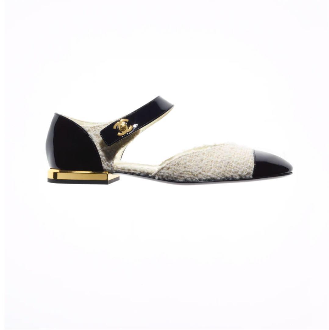 シャネル　ツイードバレリーナ　美品36ハーフ