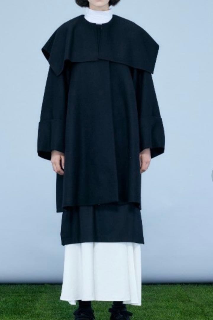ENFOLD エンフォルド　メルトンリバーケープ Aラインコート ブラック36