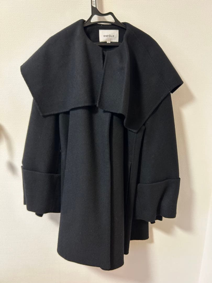 ENFOLD エンフォルド　メルトンリバーケープ Aラインコート ブラック36
