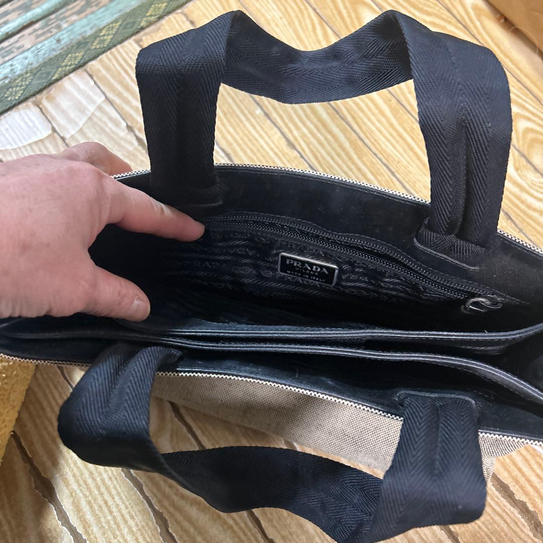 monchi  PRADA キャンバストートバッグ ベージュ/ブラック