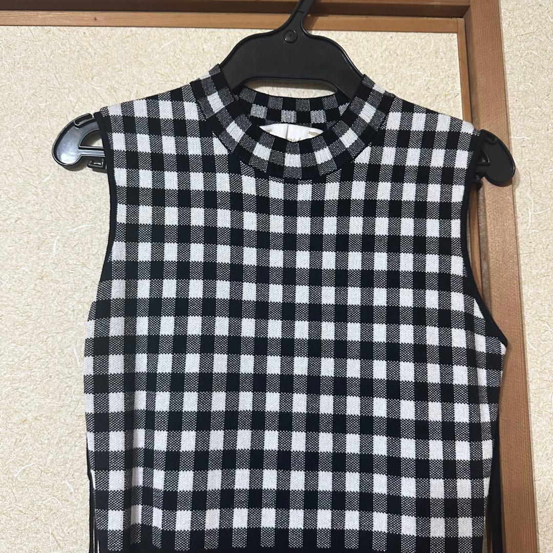 ギンガムチェックロングニットワンピース