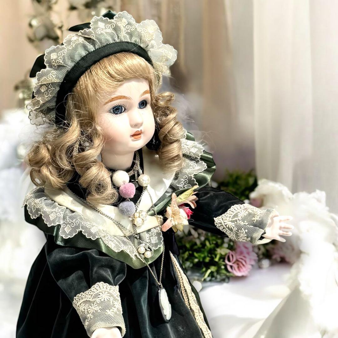 ノエル ビスクドール スタイナー リプロ フレンチ グリーン ドレス ボネ