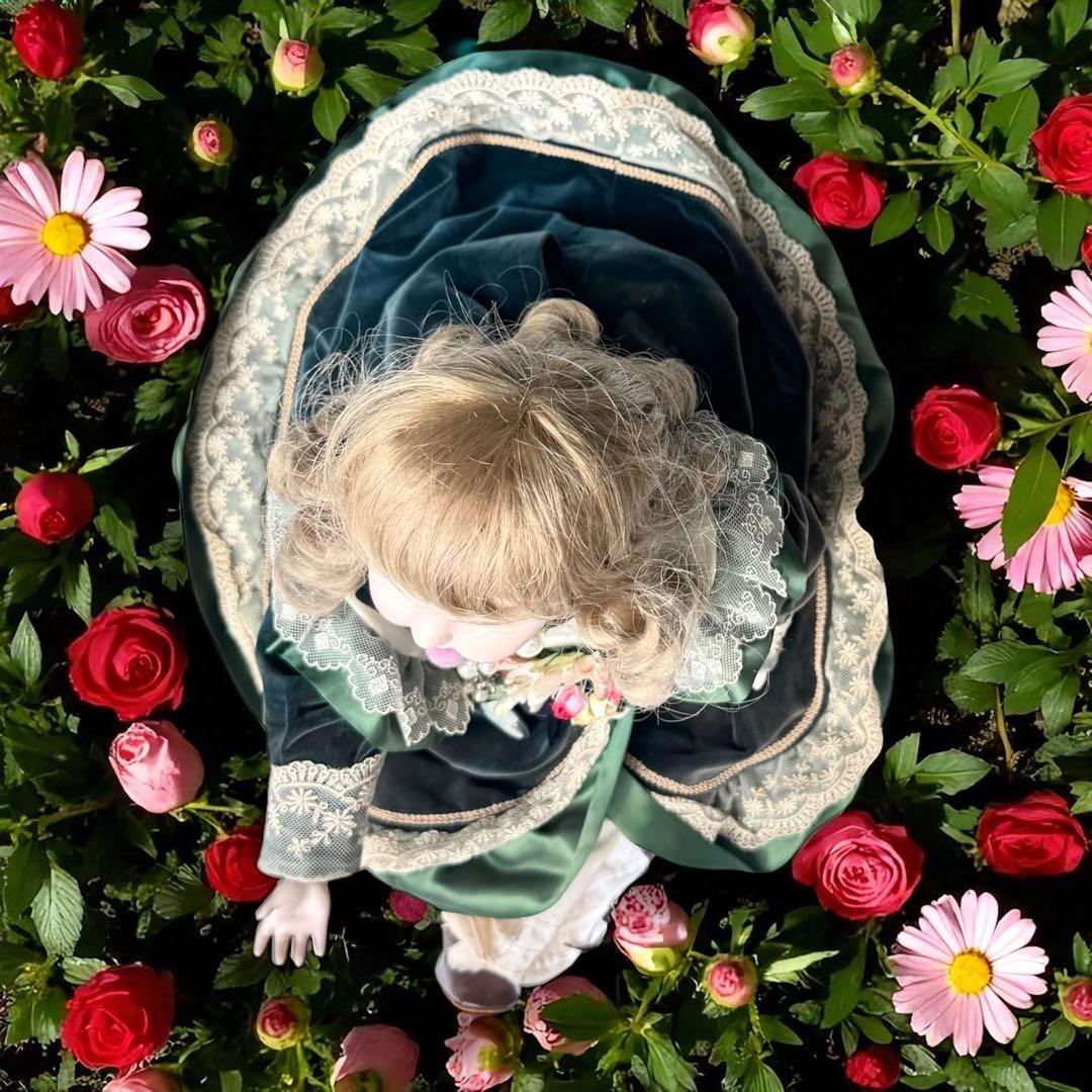 ノエル ビスクドール スタイナー リプロ フレンチ グリーン ドレス ボネ