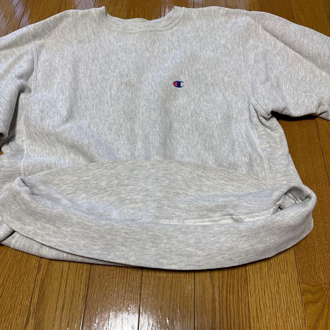 90s USA製 Champion リバースウィーブ 無地 グレー 目あり