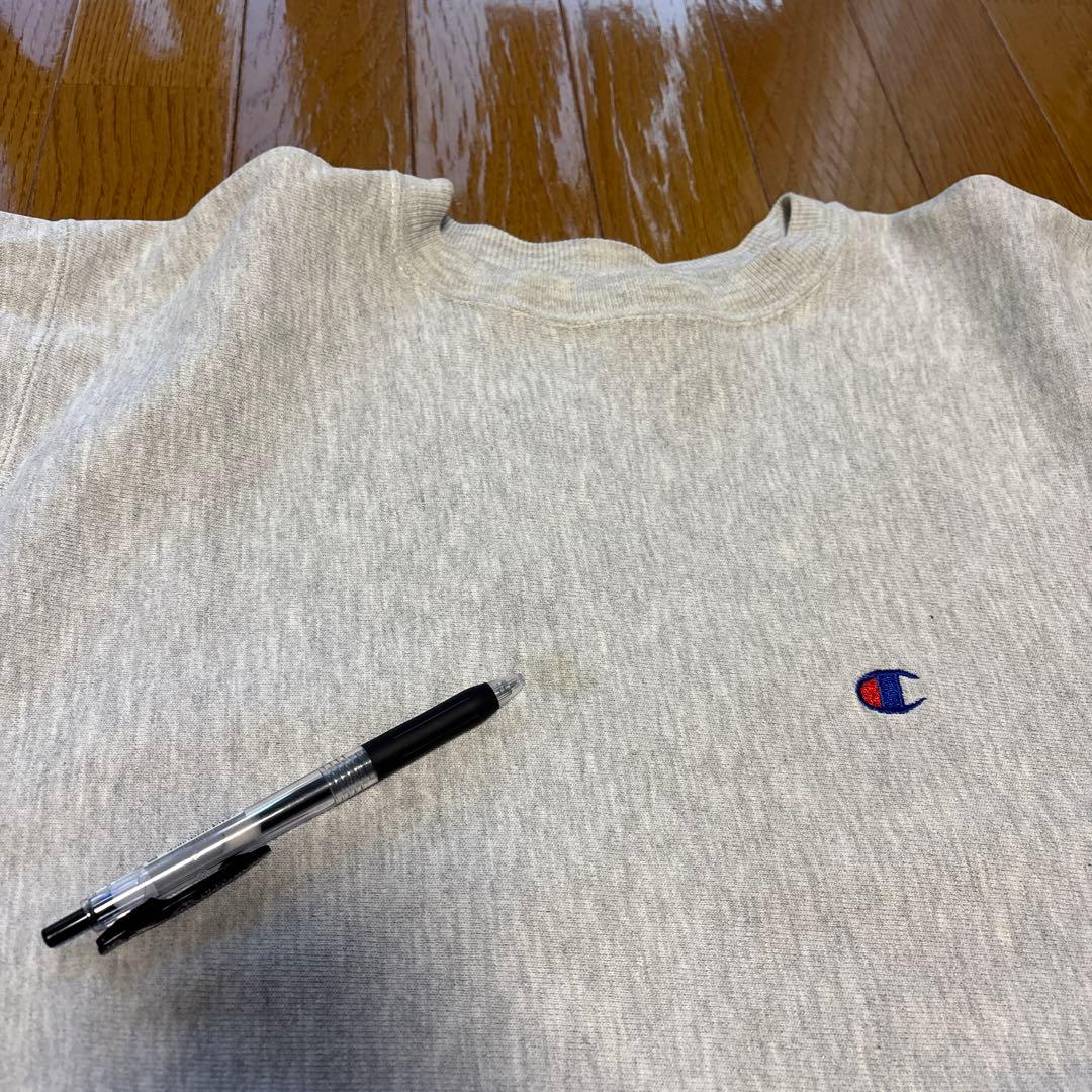 90s USA製 Champion リバースウィーブ 無地 グレー 目あり