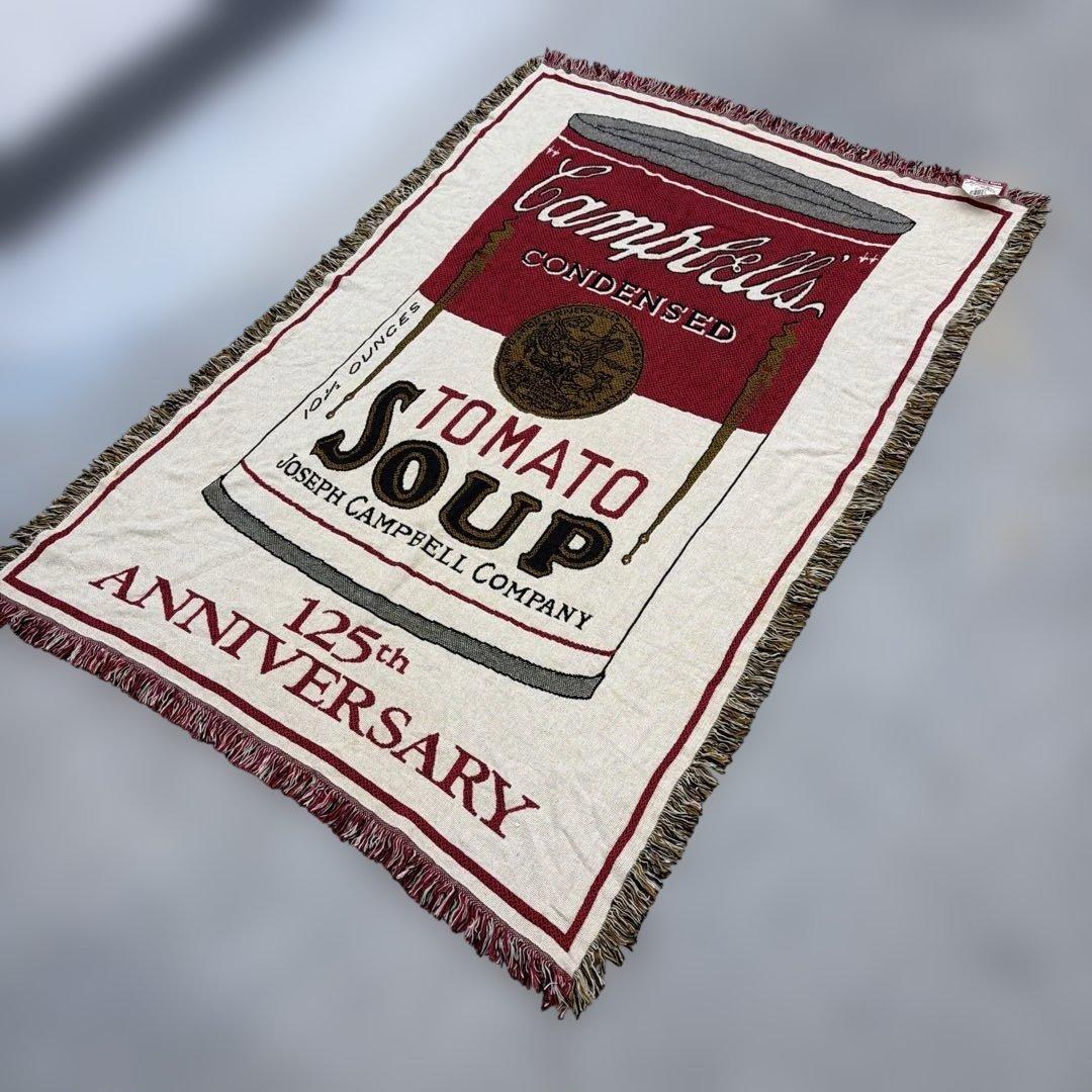 デッドストック　キャンベルスープ　マルチカバー　ソファカバー　ラグ184x127